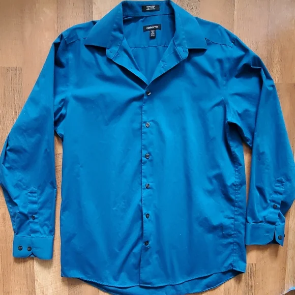 Claiborne Mens Solid Teal Long Sleeve Buttondown Shirt Size Neck 16 - Picture 2 of 6